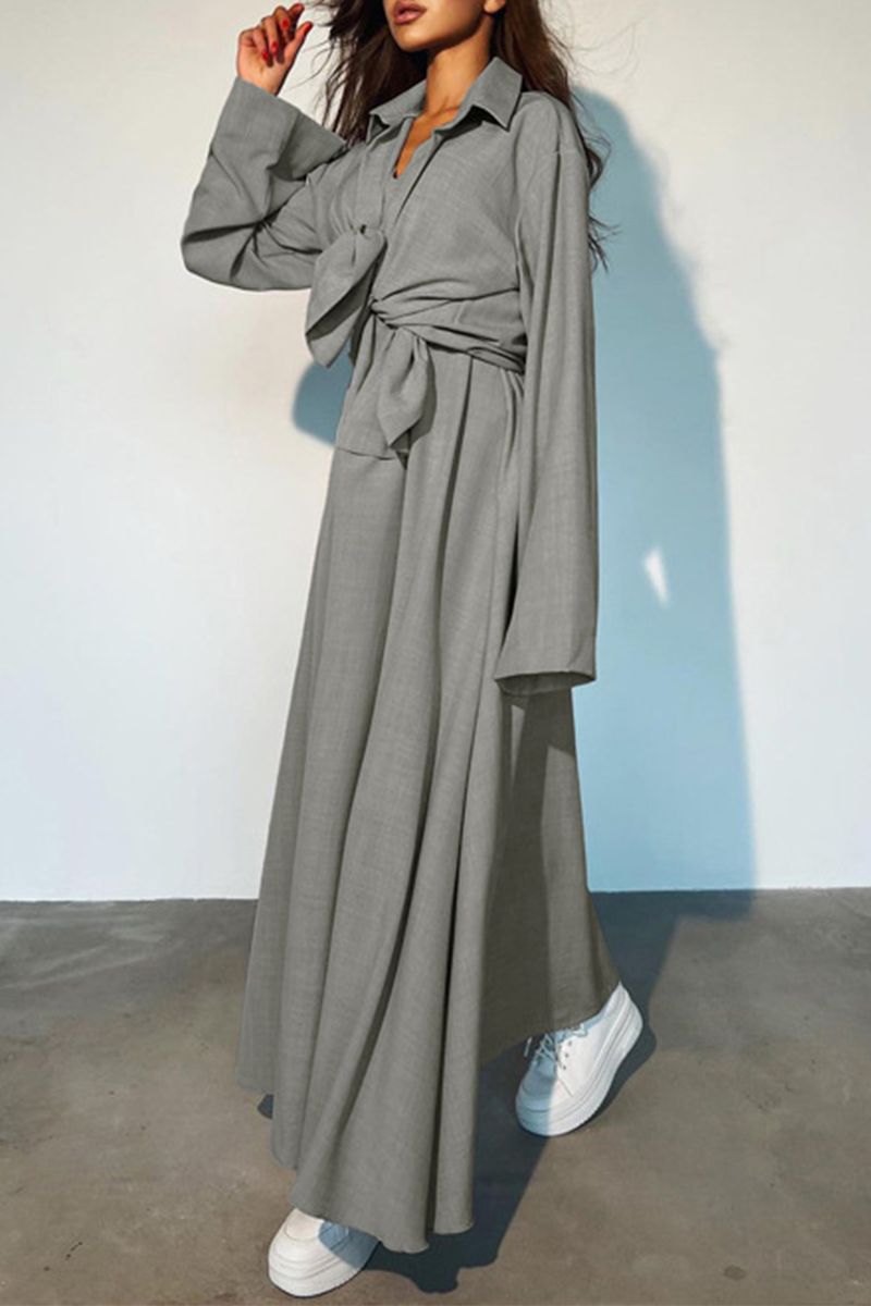 Barbara | Casual daily solid color patchwork turn-down collar long sleeve two piece