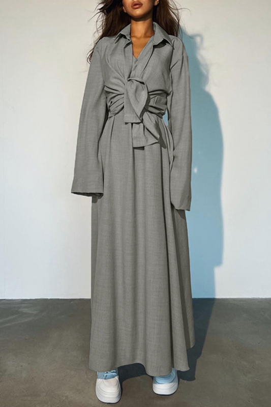 Barbara | Casual daily solid color patchwork turn-down collar long sleeve two piece