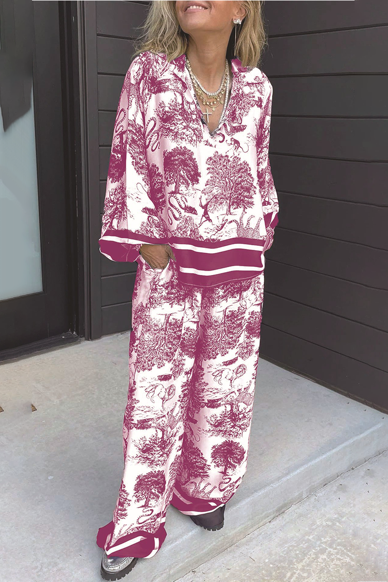 Beatriz | Casual street floral print, distressed drawstring pocket, V-neck, long sleeves, two-piece