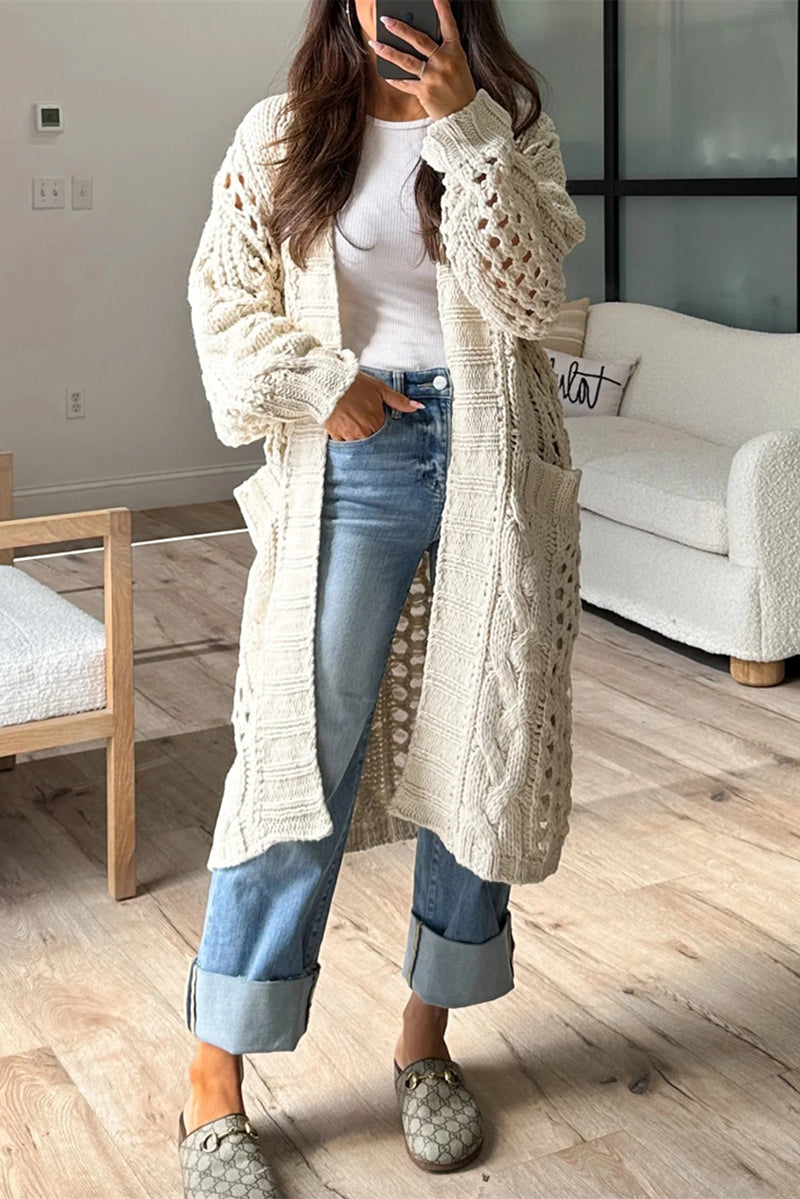 Betina | Casual daily solid color cardigan with hollow pocket collar