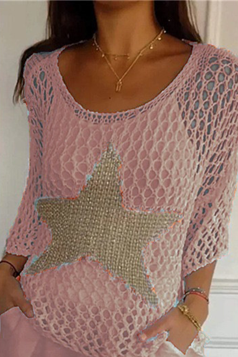 Birte | Sexy The Stars Hollow Out Sheer Scoop Neck Sweater