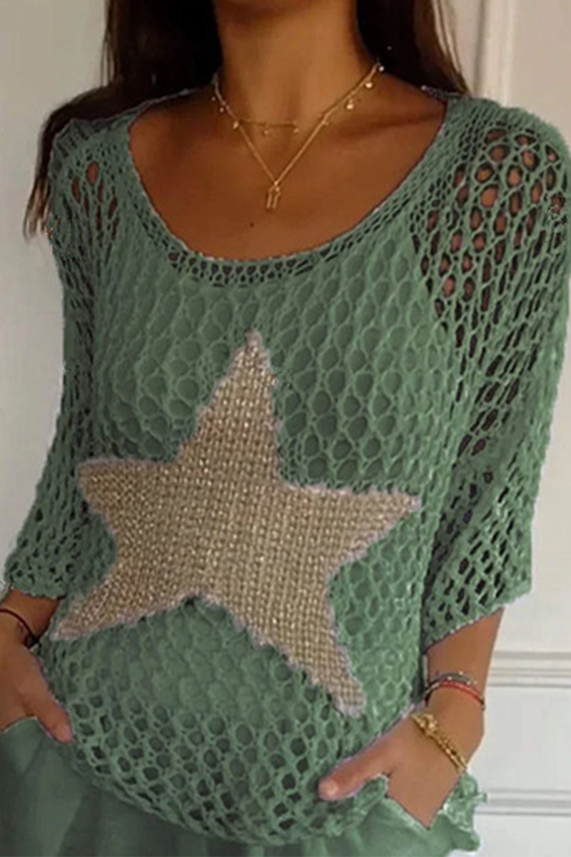 Birte | Sexy The Stars Hollow Out Sheer Scoop Neck Sweater
