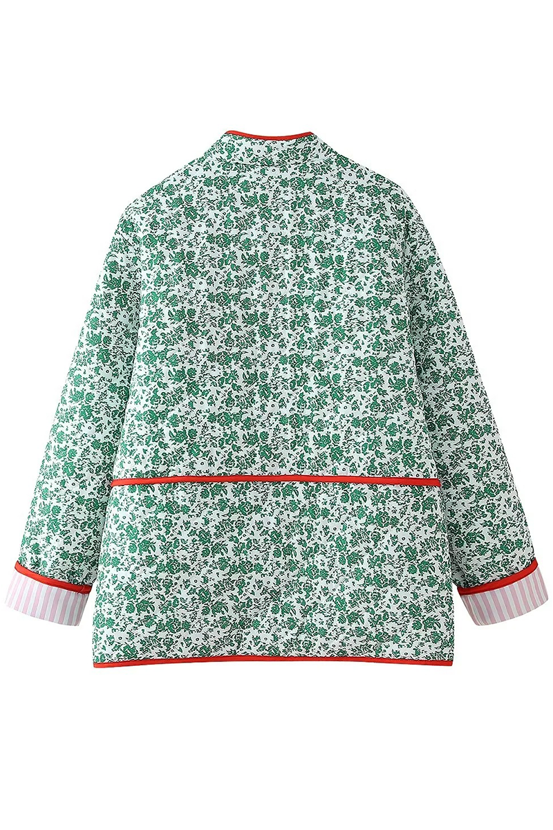 Birgit | Casual floral print outerwear with pocket patchwork contrast O-neck