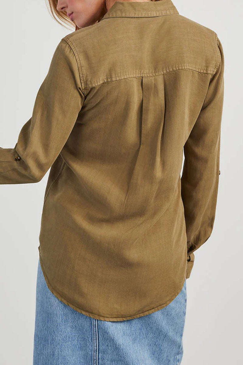 Bregje | Casual, plain blouses with pocket buttons and turn-down collar for everyday wear
