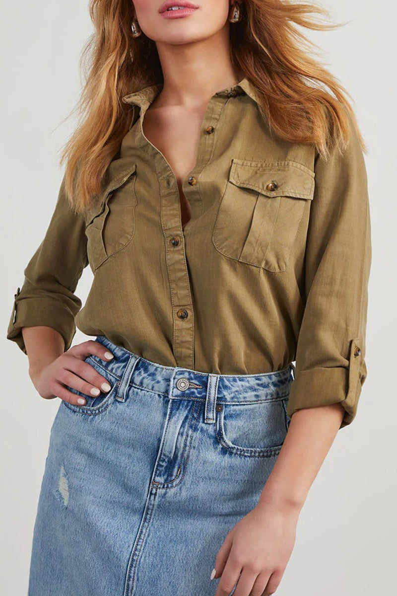 Virginia® | Casual Turn-Down Collar Button Long Sleeve Blouse