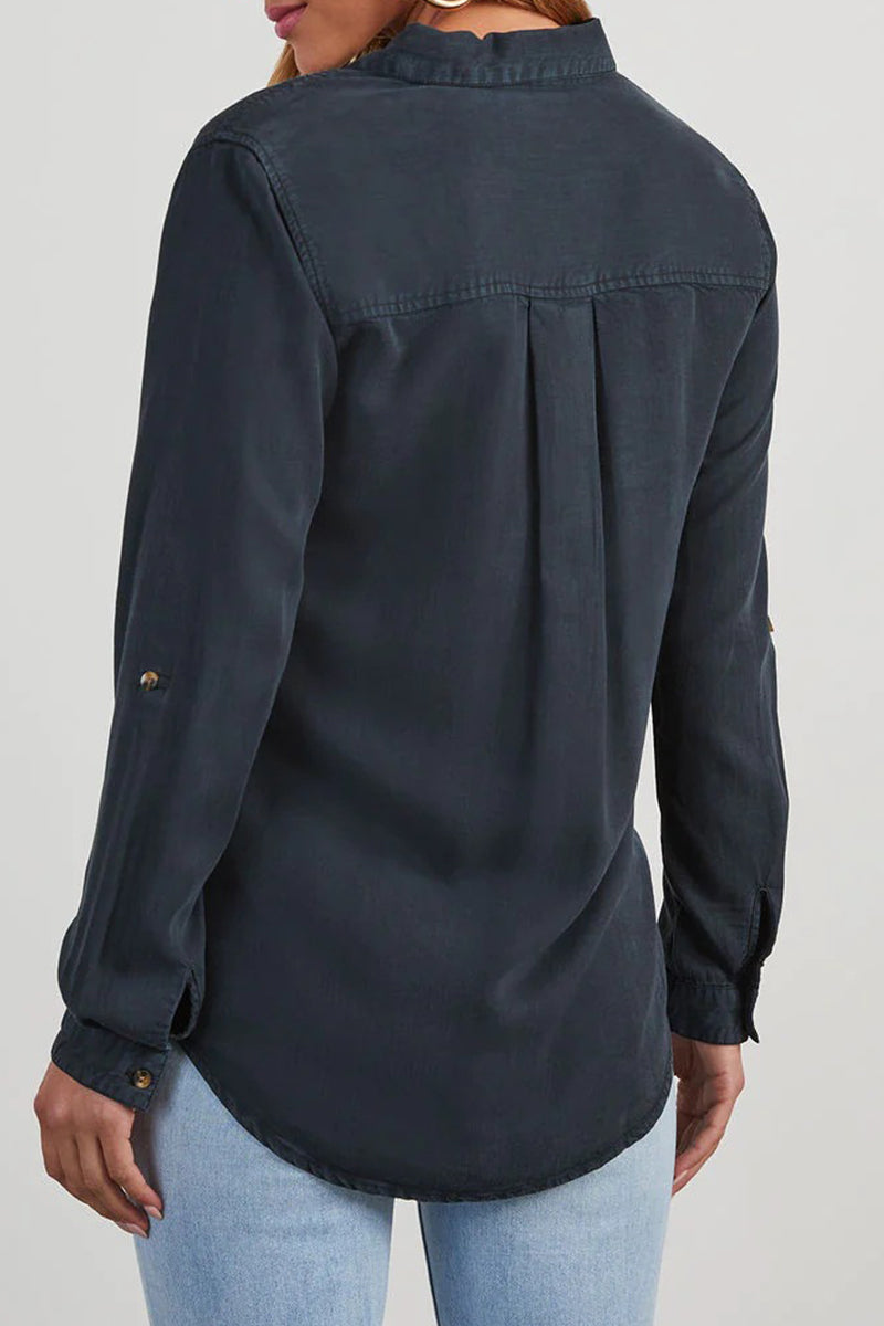 Bregje | Casual, plain blouses with pocket buttons and turn-down collar for everyday wear