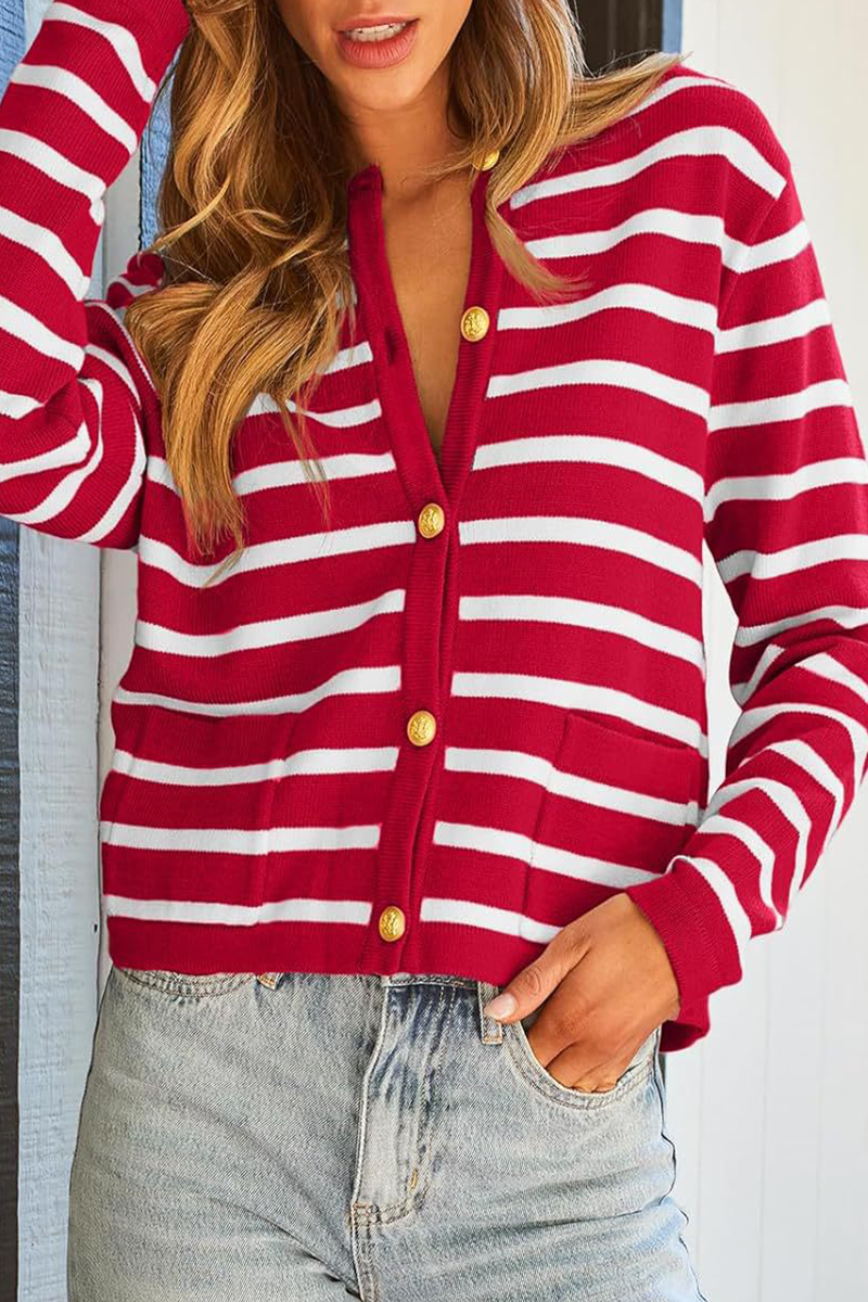 Bodil | Casual everyday outerwear with stripes and buttons and O-neck