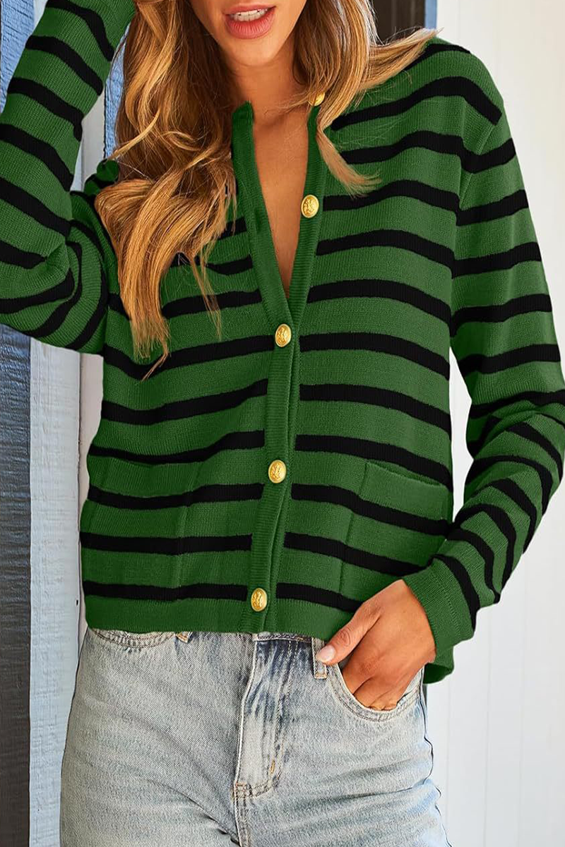 Bodil | Casual everyday outerwear with stripes and buttons and O-neck