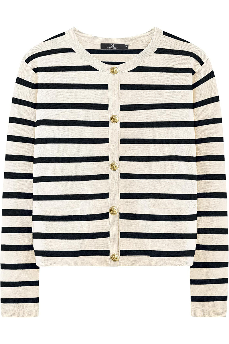 Bodil | Casual everyday outerwear with stripes and buttons and O-neck