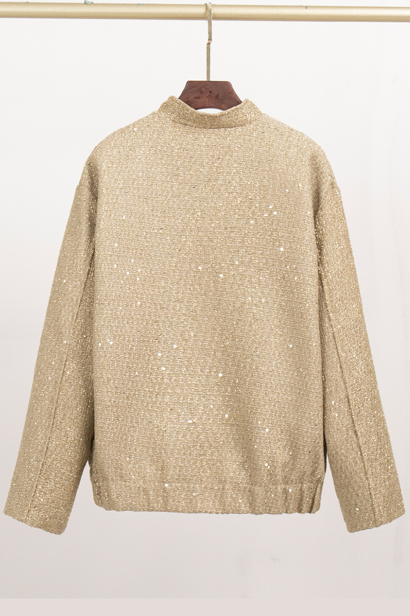 Brigida | Casual everyday outerwear with solid color sequins, patchwork and stand-up collar