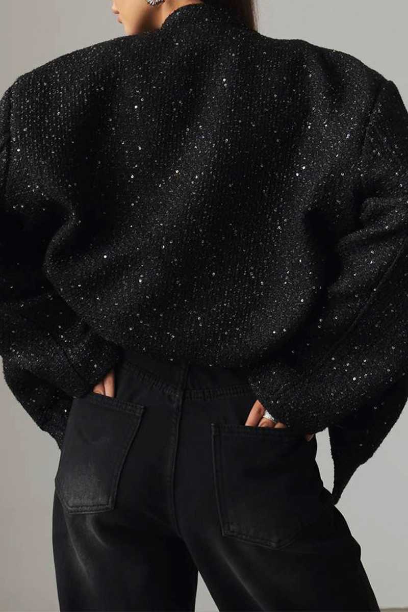 Brigida | Casual everyday outerwear with solid color sequins, patchwork and stand-up collar