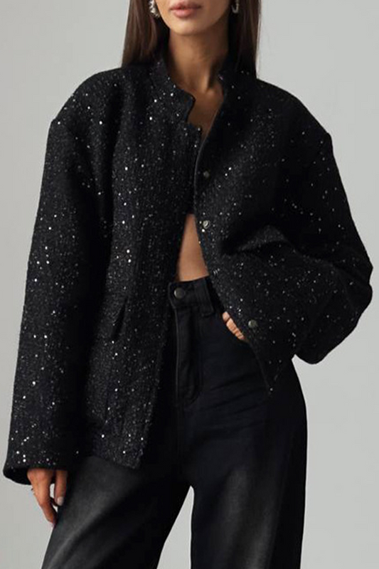 Brigida | Casual everyday outerwear with solid color sequins, patchwork and stand-up collar