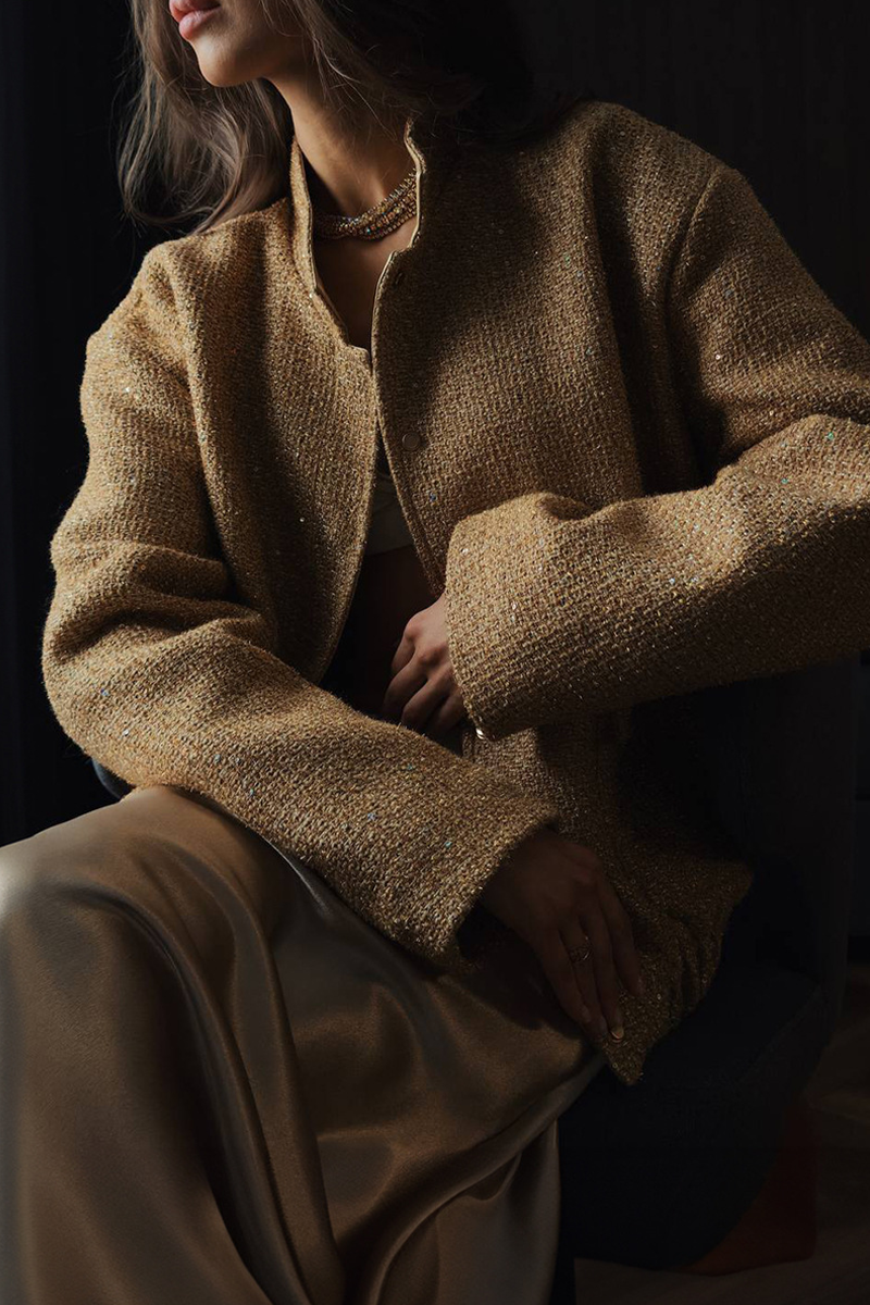 Brigida | Casual everyday outerwear with solid color sequins, patchwork and stand-up collar