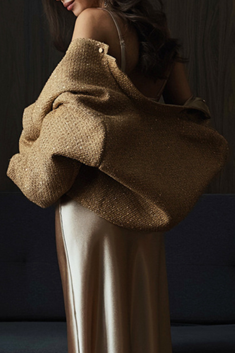 Brigida | Casual everyday outerwear with solid color sequins, patchwork and stand-up collar