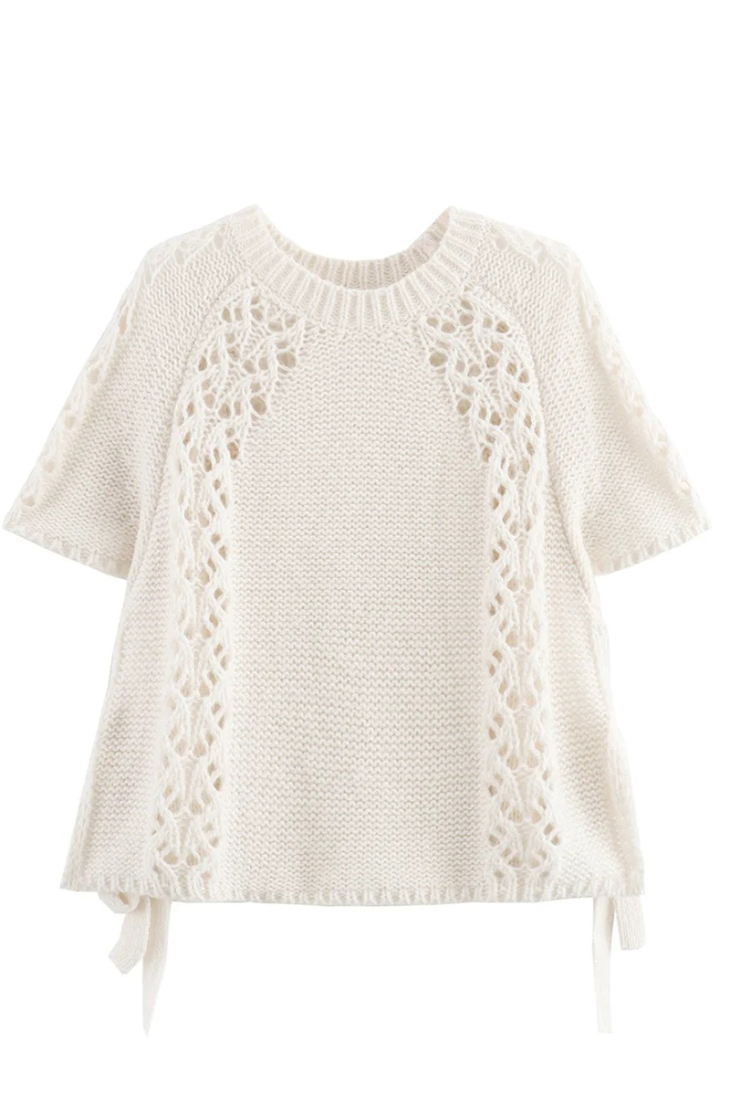 Catalina | Casual solid color hollow out drawstring woven O-neck sweaters