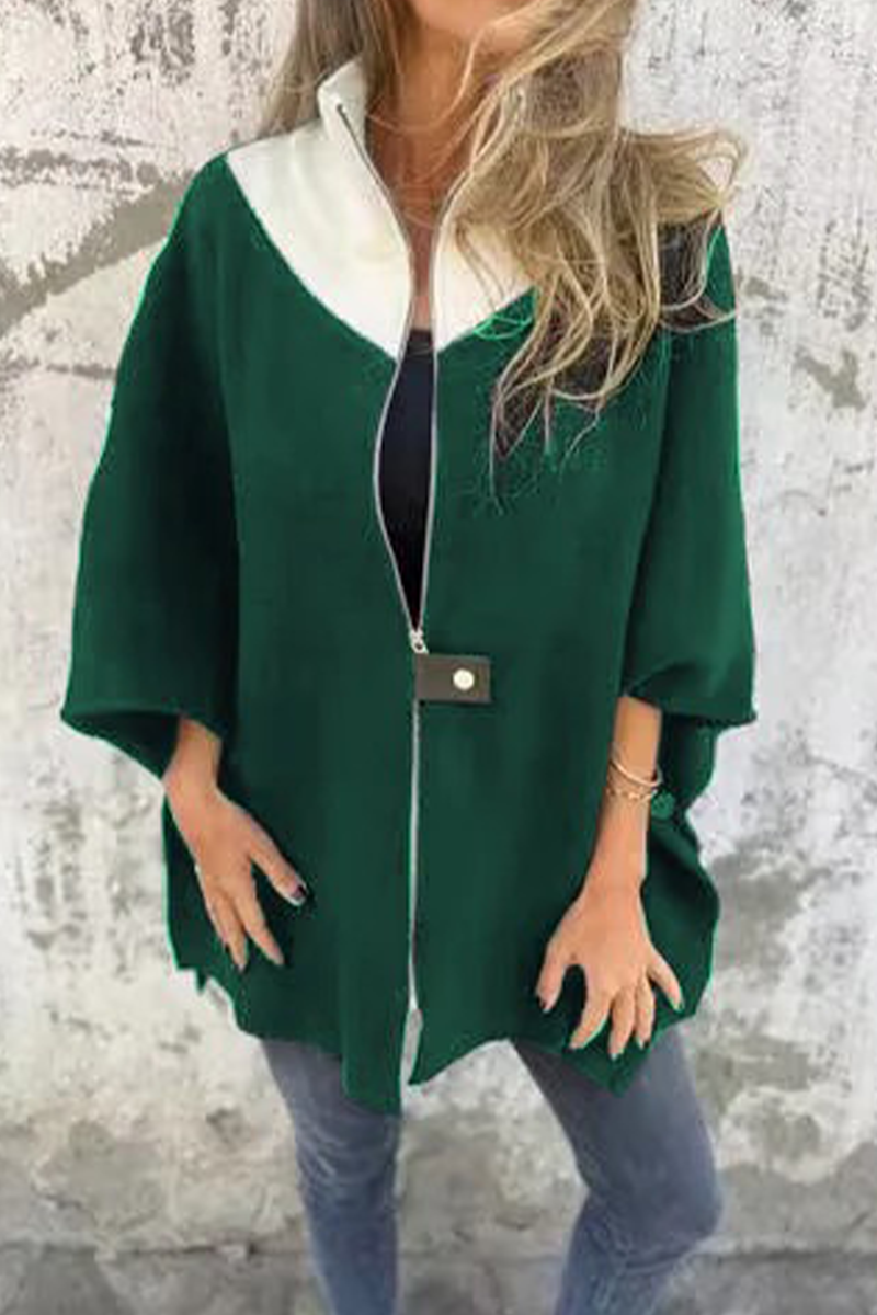 Carolina | Casual patchwork outerwear with zip fastening and contrast stand-up collar