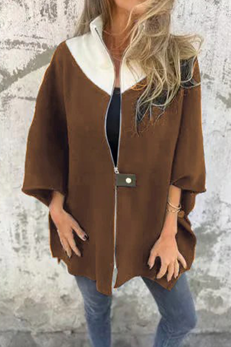 Carolina | Casual patchwork outerwear with zip fastening and contrast stand-up collar
