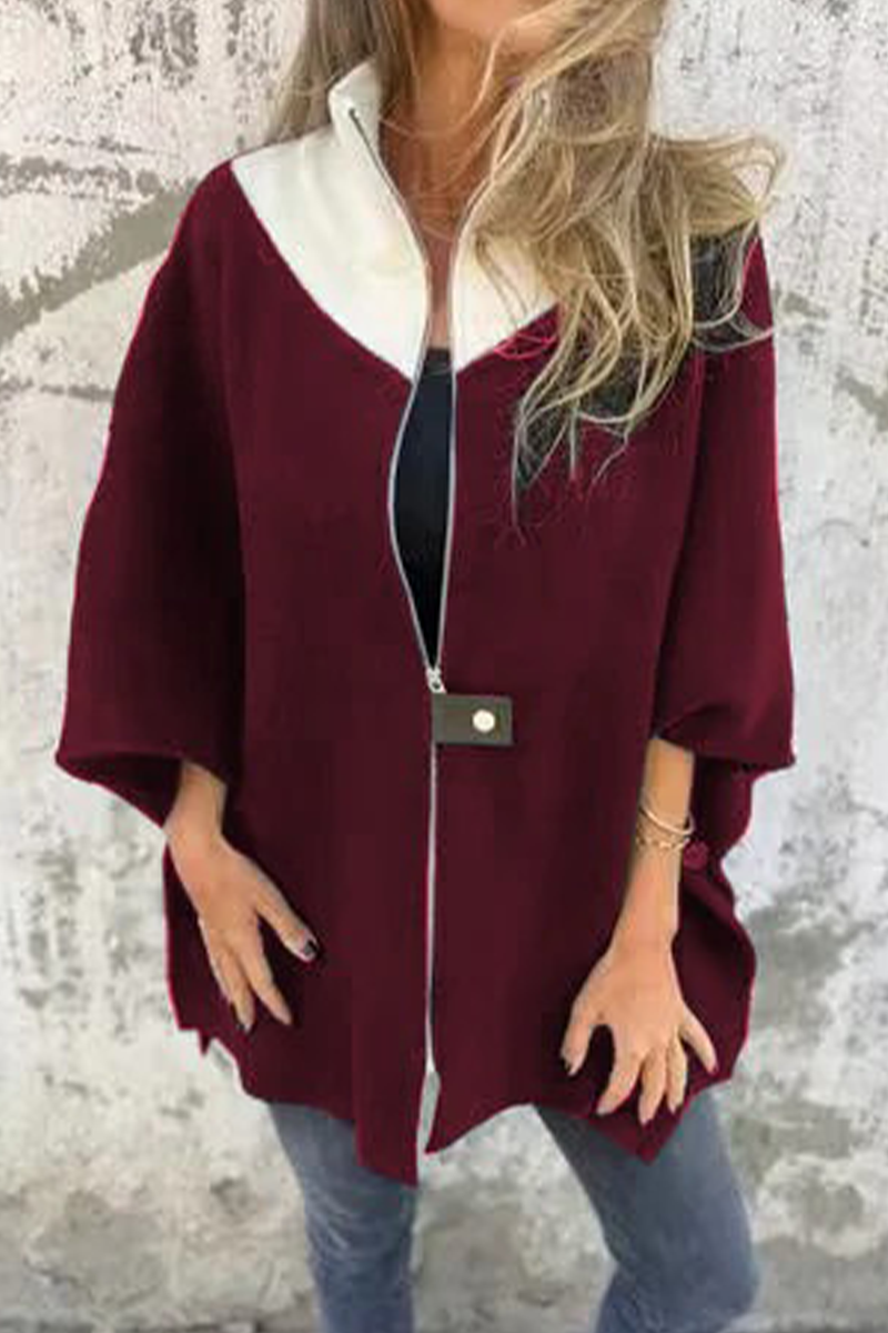 Carolina | Casual patchwork outerwear with zip fastening and contrast stand-up collar