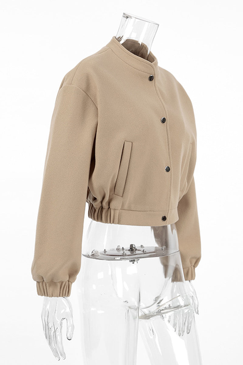Charlotte | Casual street outerwear with plain pocket large mandarin collar