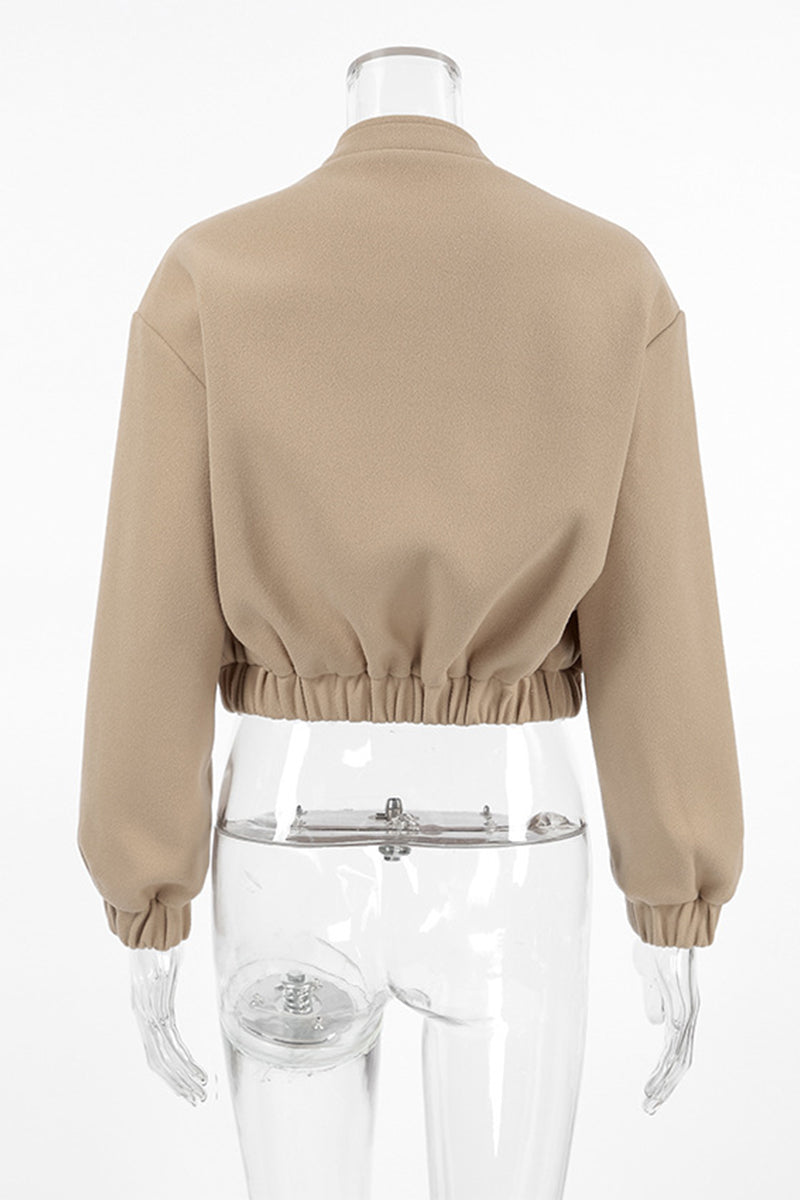 Charlotte | Casual street outerwear with plain pocket large mandarin collar