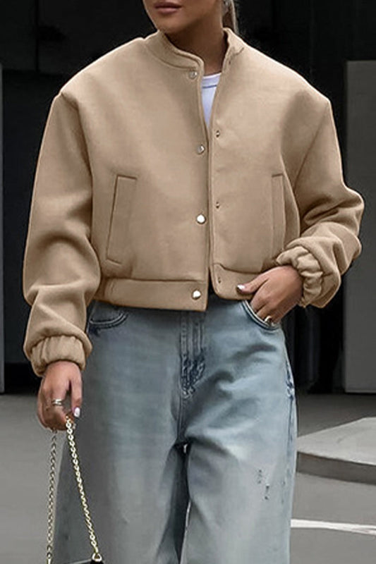 Charlotte | Casual street outerwear with plain pocket large mandarin collar