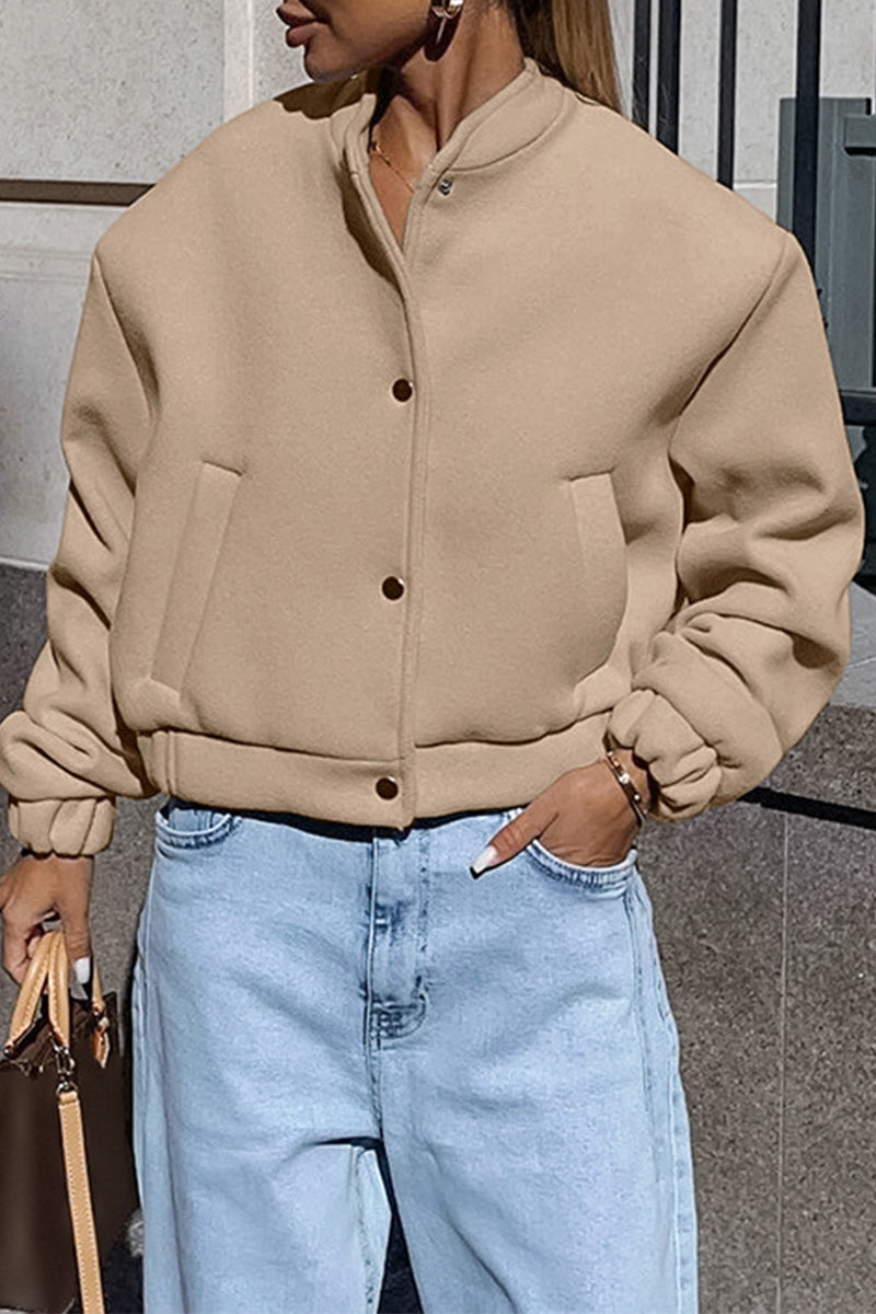 Charlotte | Casual street outerwear with plain pocket large mandarin collar