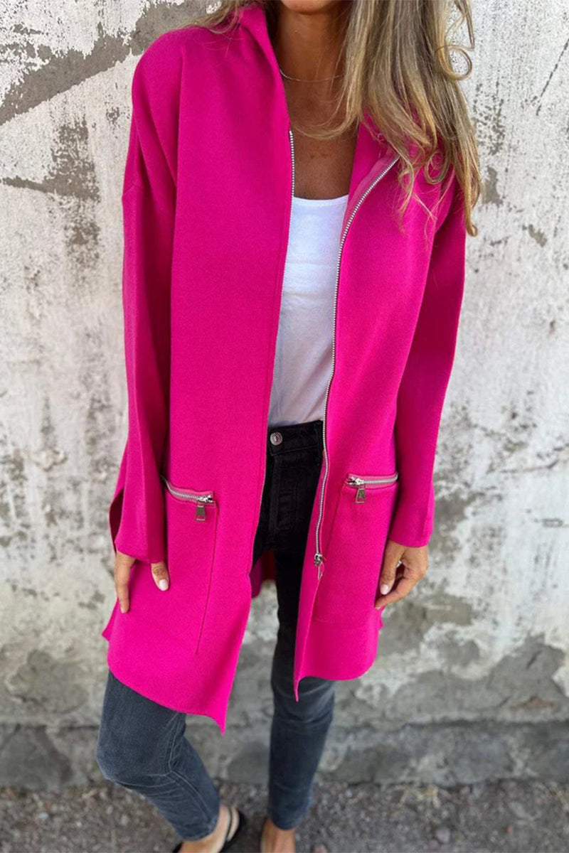 Christel | Casual daily solid color outerwear with zipper and hood