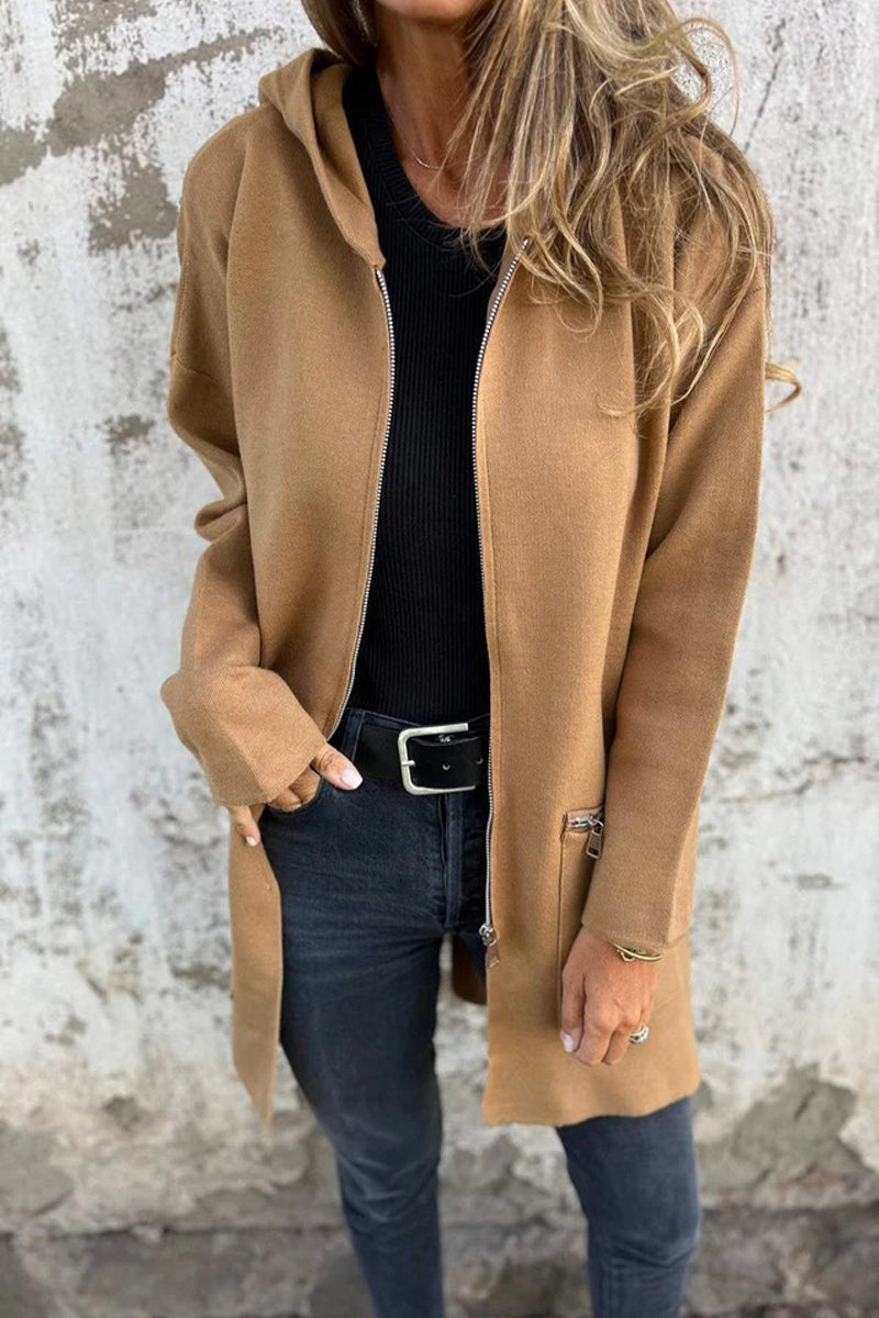 Christel | Casual daily solid color outerwear with zipper and hood