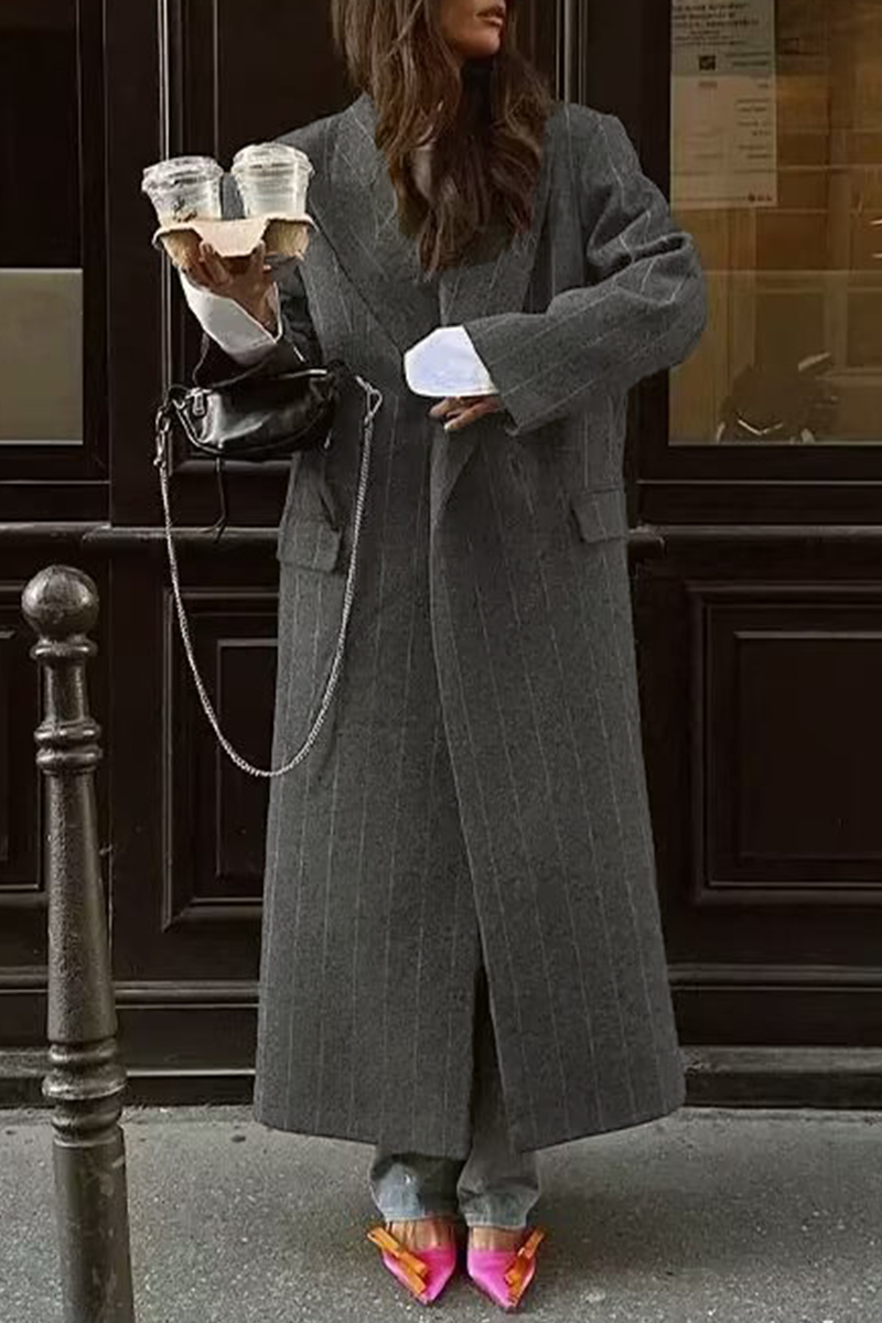Erika | Casual outerwear with stripes and pocket patchwork and turn-down collar