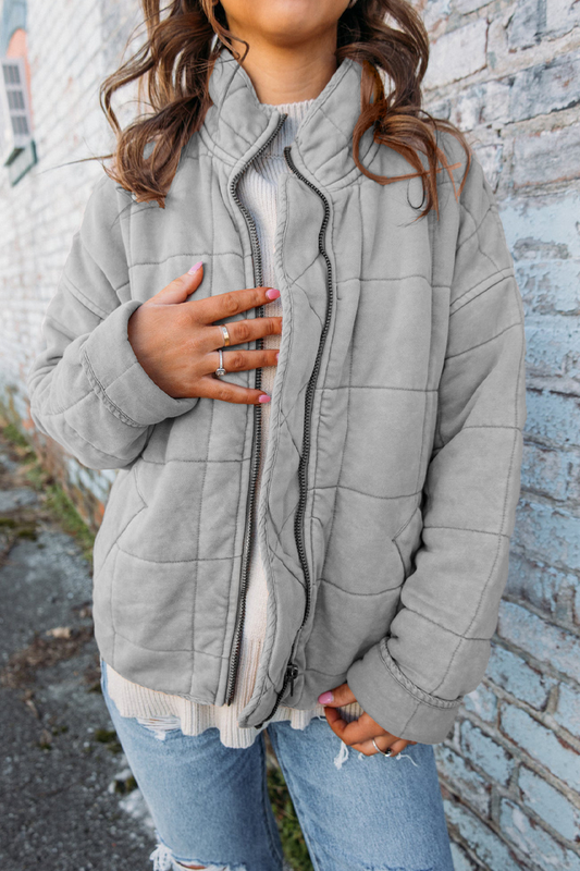 Felicia | Casual daily patchwork outerwear with zipper and stand-up collar