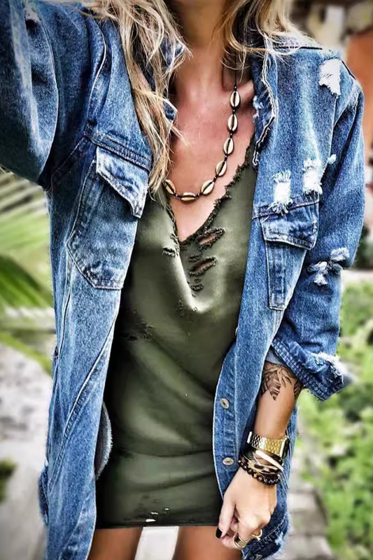 Francisca | Casual street outerwear with a ripped turn-down collar and a distressed effect