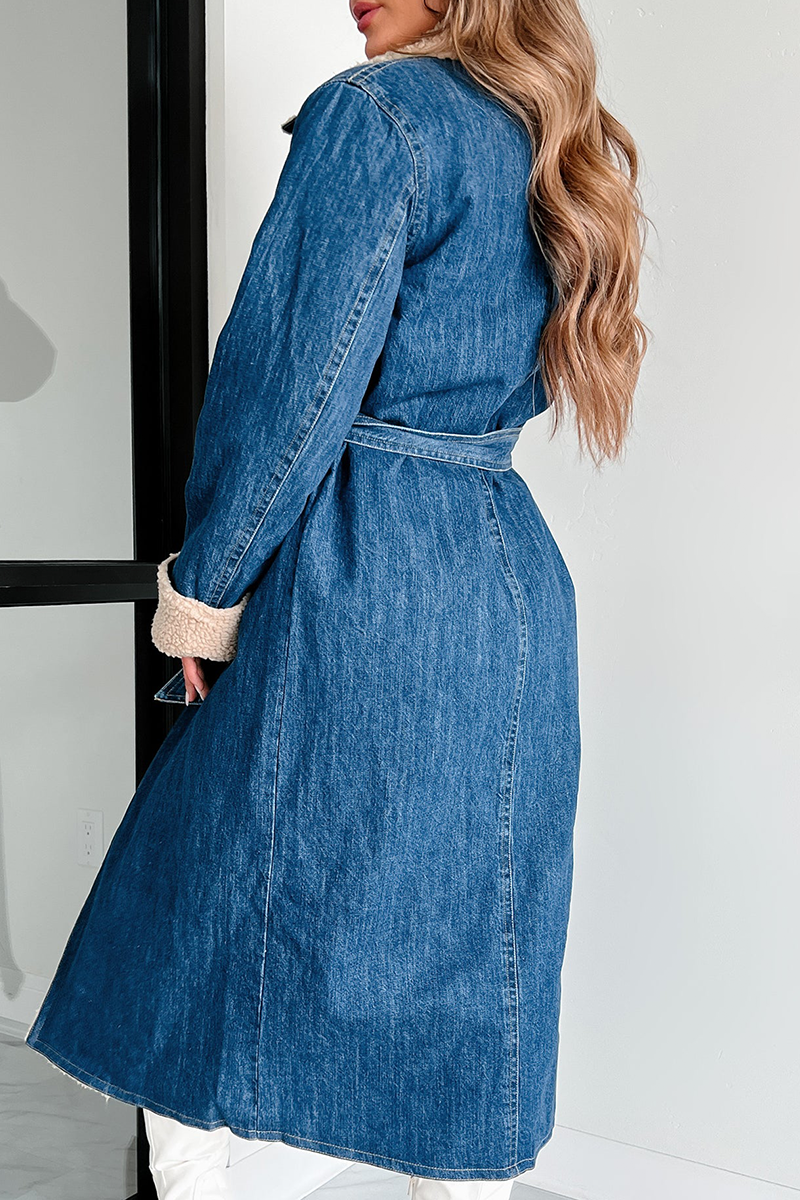 Gudrun | Casual street pocket outerwear with lace up and patchwork turn down collar