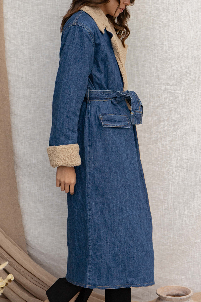 Gudrun | Casual street pocket outerwear with lace up and patchwork turn down collar