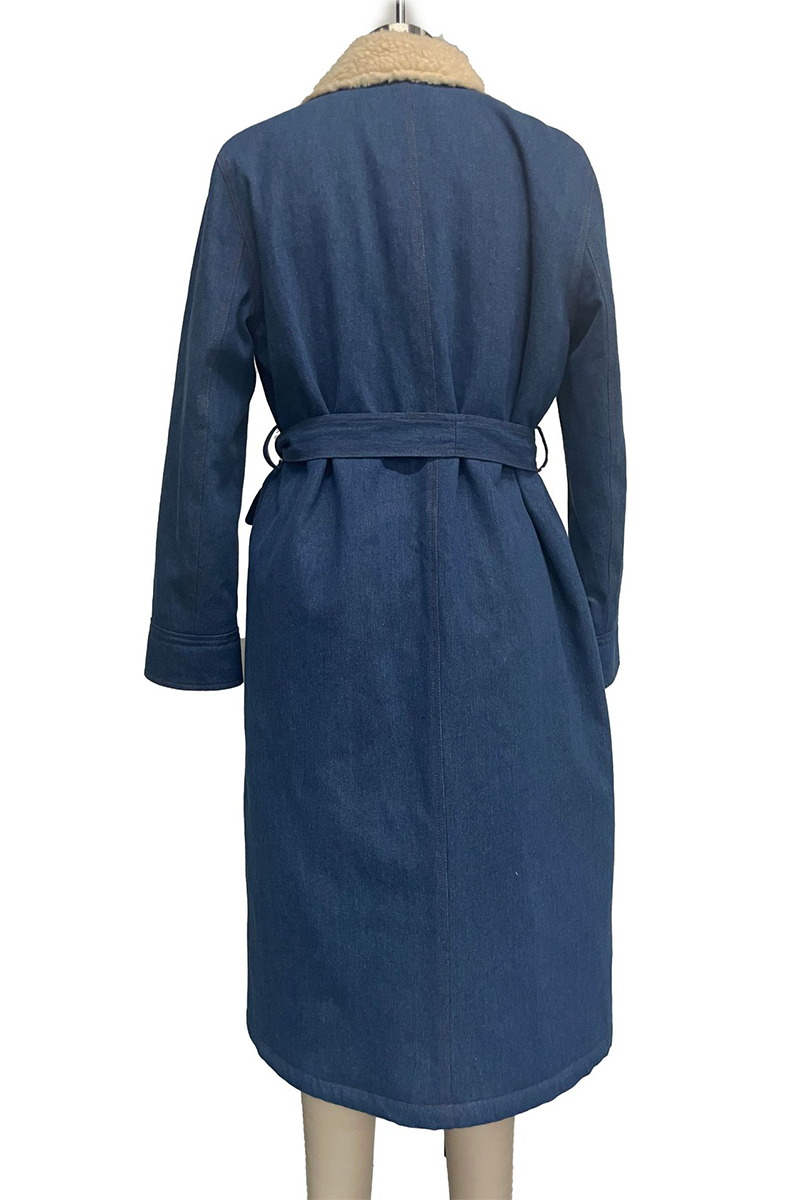 Gudrun | Casual street pocket outerwear with lace up and patchwork turn down collar