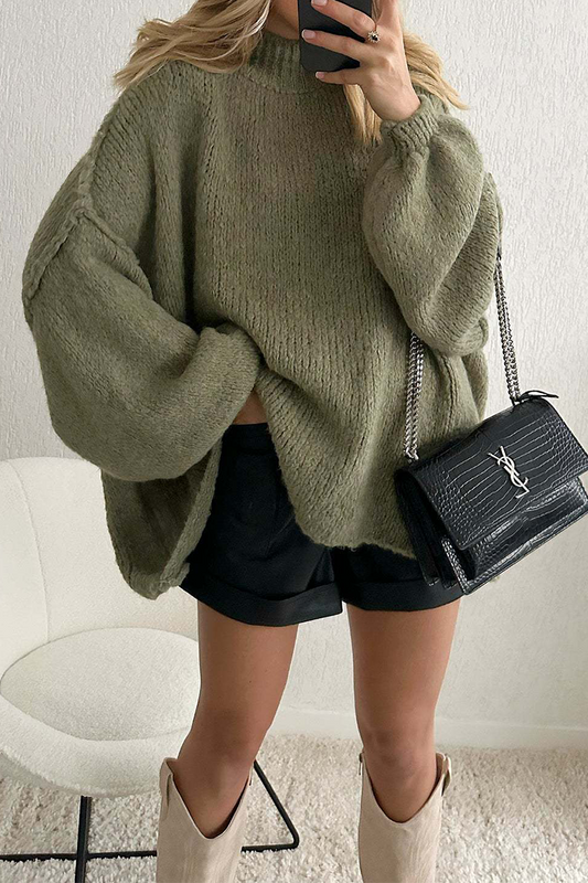 Hanna | Casual daily patchwork weave half turtleneck sweater