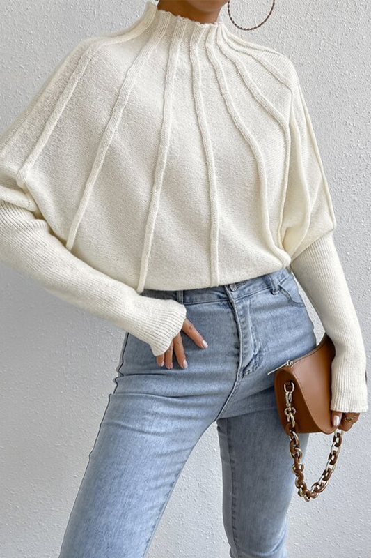 Isa | Casual daily patchwork weave half turtleneck sweater