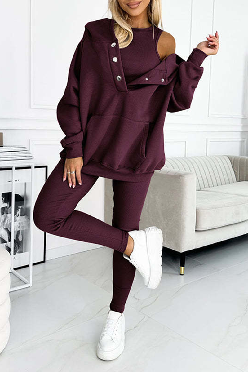 Iris | Casual button structure with hood, long sleeve, three-piece