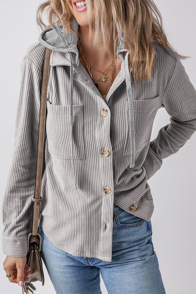 Jasmijn | Casual daily contrast patchwork hooded tops with drawstring and buttons