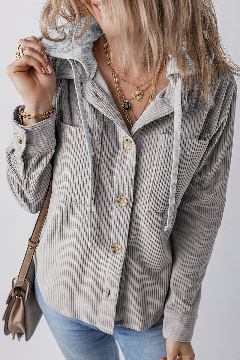 Jasmijn | Casual daily contrast patchwork hooded tops with drawstring and buttons