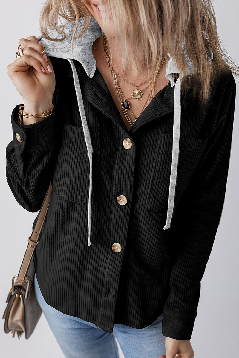 Jasmijn | Casual daily contrast patchwork hooded tops with drawstring and buttons