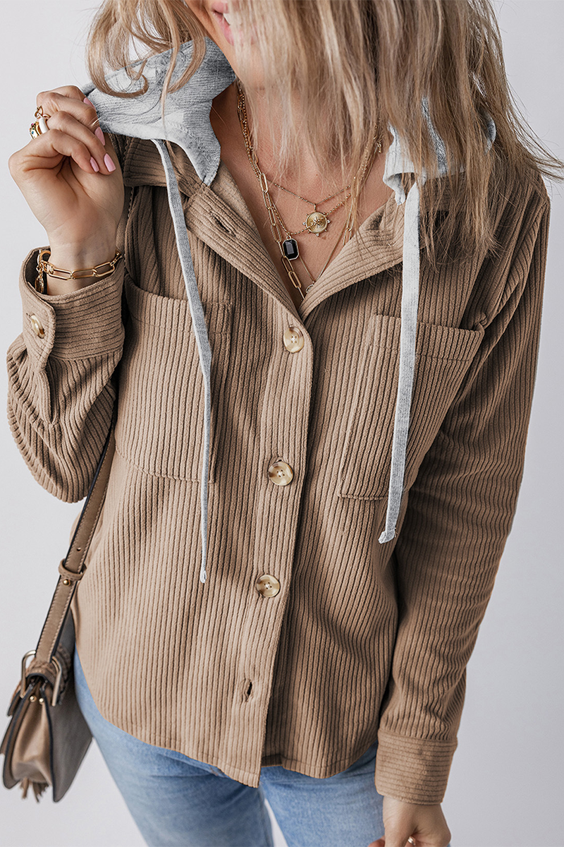 Jasmijn | Casual daily contrast patchwork hooded tops with drawstring and buttons