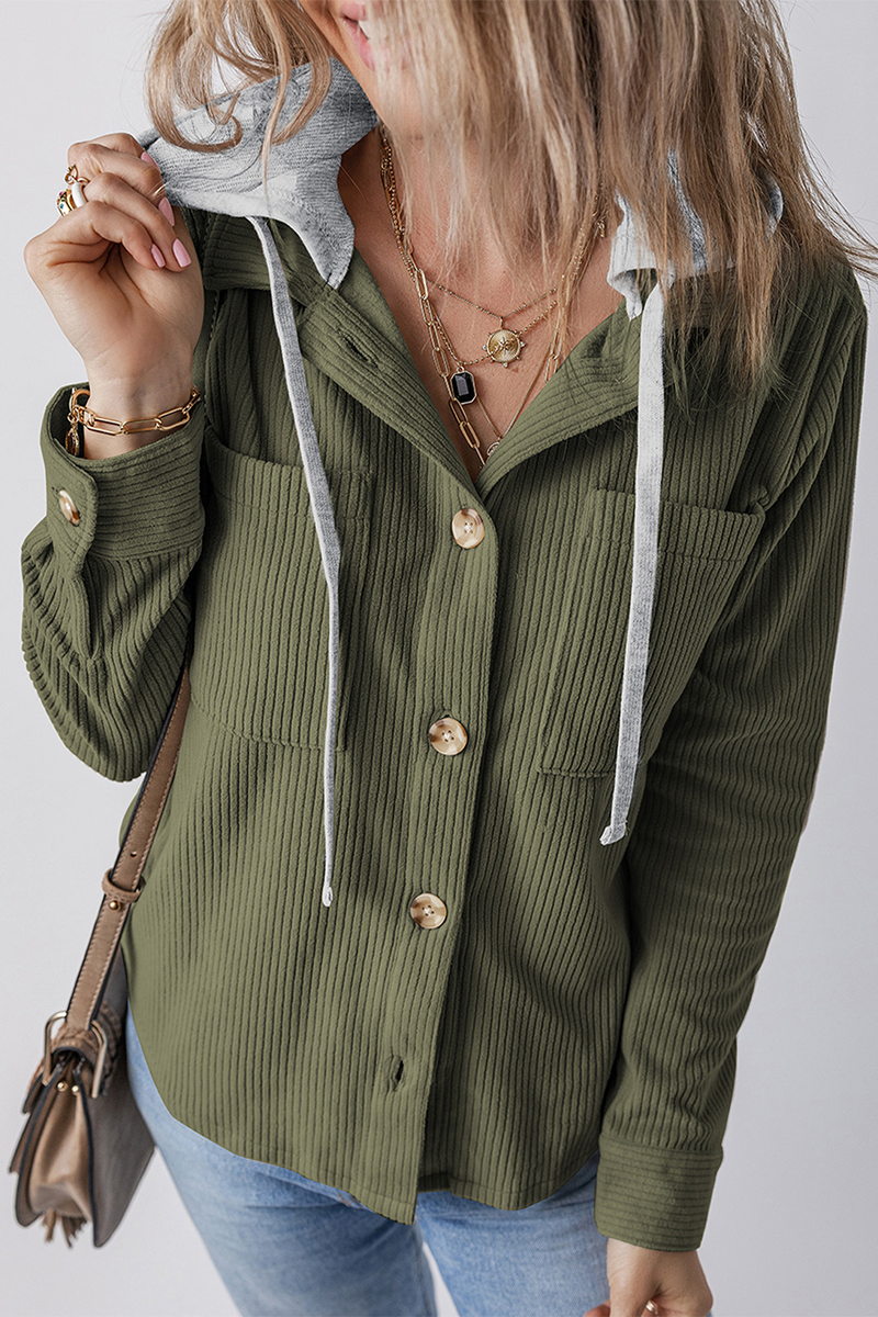 Jasmijn | Casual daily contrast patchwork hooded tops with drawstring and buttons