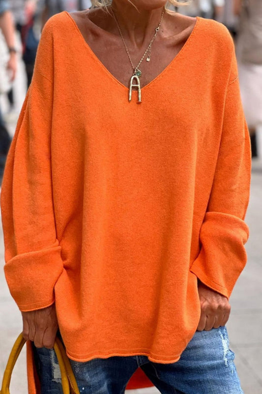 Jenny | Casual solid color tops with slit and V-neck