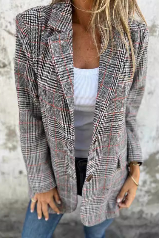 Jette | Casual outerwear with checked buttons and contrast reversible collar