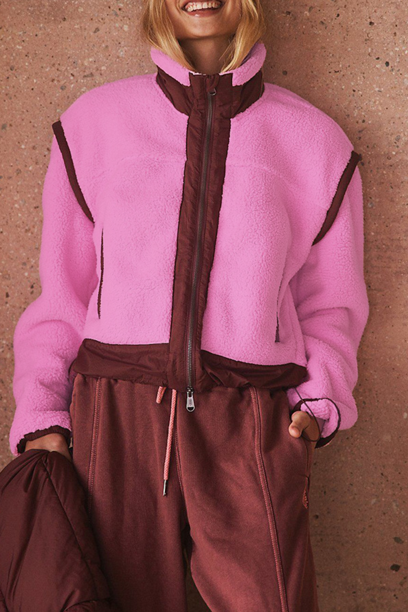 Jesusa | Casual patchwork outerwear with zip fastening and contrast stand-up collar