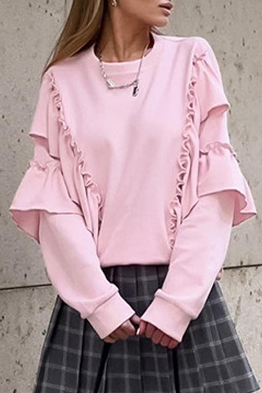 Jolanda | Casual solid color hoodies with ruffles and O-neck