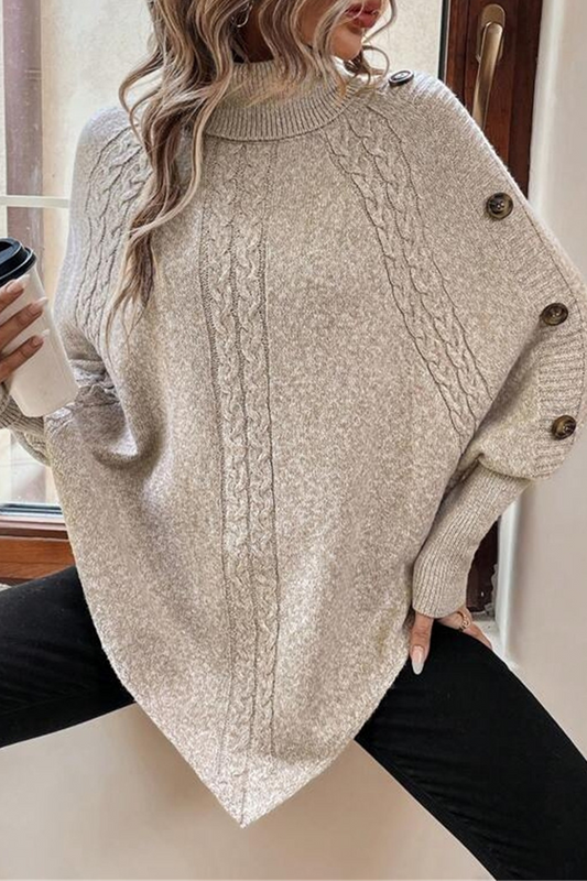 Kyra | Casual turtleneck sweaters with buttons and woven pattern