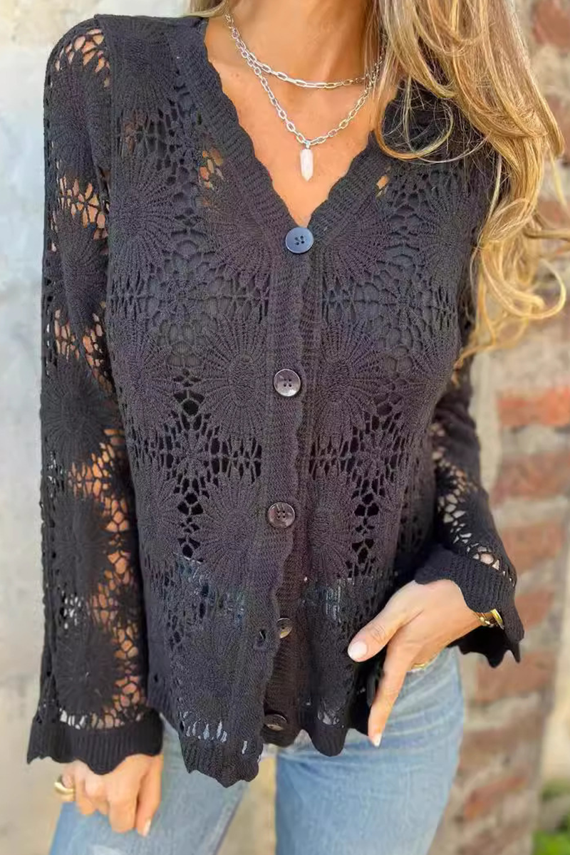 Zelinda® | Hollow Out V Neck Blouse