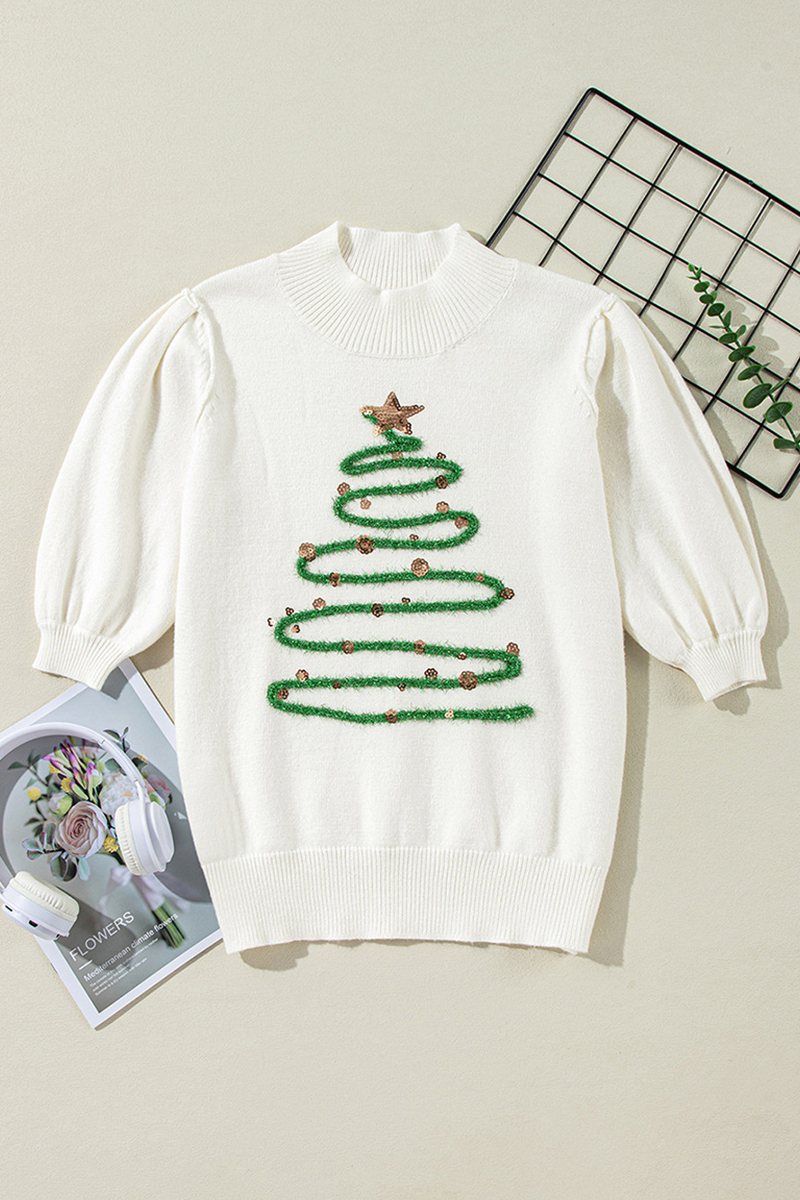 Carmen | Casual turtleneck sweaters with Christmas tree sequin patchwork