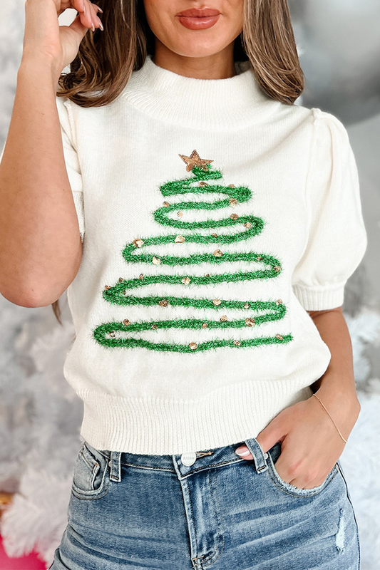 Carmen | Casual turtleneck sweaters with Christmas tree sequin patchwork
